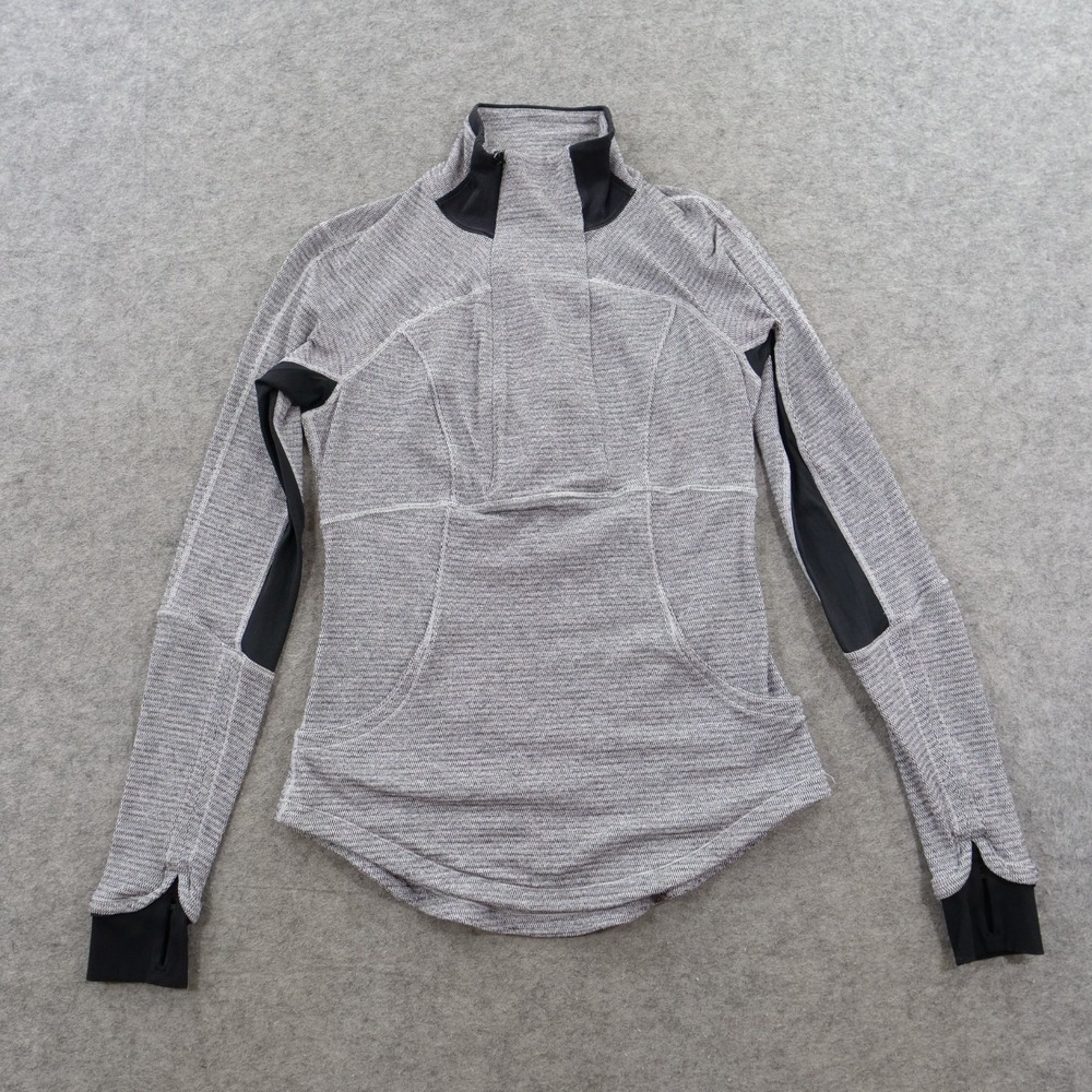 Lululemon Womens 6 Grey BlackRun Briskly 1/2 Zip Pullover Heathered Herringbone